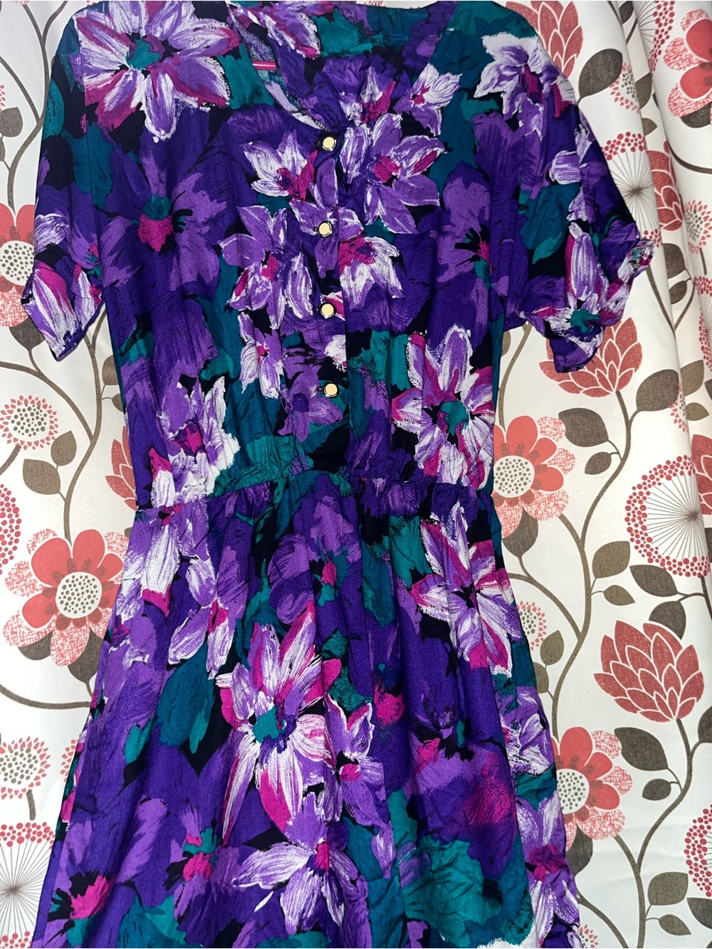 Vibrant Purple Floral Button-Front Dress